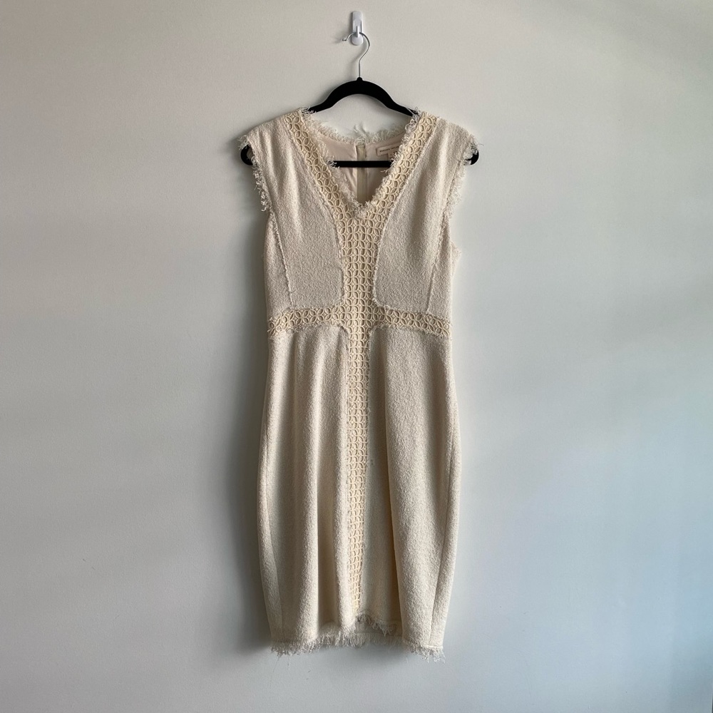 REBECCA TAYLOR Cream Frayed A-line Dress